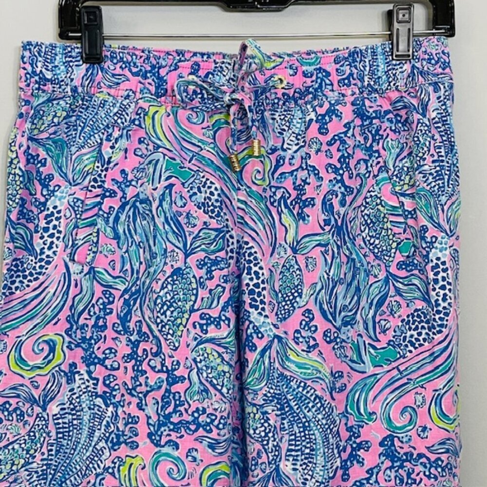 Lilly Pulitzer Linen Resortwear Pants Taron Lilac Rose We Mermaid It Small - Picture 3 of 11